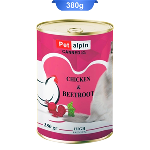 کنسرو گربه پت آلپین 380گرمی طعم مرغ و لبو
